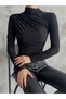 Draped Black Stand Collar Blouse