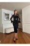 Women's Imported Fabric Stone Embroidered Sleeves Tulle Chiffon Detail Otrish Belted Lined Special Design Dress - 2