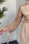 Bead Embroidered Belted Cream Evening Dress - Şehla - 3