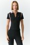 Vickie Women's Stand Collar Zip-Up Black-Rose Dried T-Shirt - 2