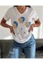 Balloon Patterned Women's T-Shirt Sequin and Sequin Embroidered V-Neck Laderra New Season 100% Cotton T-Shirt