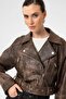 Women's Faux Leather Crop Biker Jacket - 6