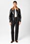 Black/Brown Lining Detailed Faux Leather Coat - 2
