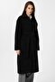Black Women's Belted Soft Textured Coat - 5