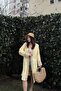 Women's Yellow Muslin Fabric, Loose Kimono Jacket with Straw Stripe Detail - 4