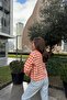 Women's Orange Double Pocket, Gingham Pattern, Comfortable Fit, Short Tweed Jacket - 2