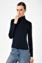 Navy Blue Women's High Top Knitwear Sweater - 2