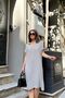 Gray Short Sleeve, Polo Collar, Textured Fabric, Basic Fit/Cut, Aerobin Comfortable Midi Dress - 2