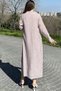 Women's Burgundy Striped, Polo Collar, Slit, Double Pocket, Loose Linen Dress - 6