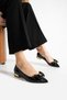 Black Patent Leather Vegan Leather Ballerinas – Gold Detailed Bow Decoration, Orthopedic Sole for Casual & Office Elegance - 4