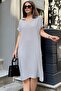 Gray Short Sleeve, Polo Collar, Textured Fabric, Basic Fit/Cut, Aerobin Comfortable Midi Dress