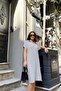 Gray Short Sleeve, Polo Collar, Textured Fabric, Basic Fit/Cut, Aerobin Comfortable Midi Dress - 4