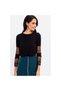 Women's Black Viscose Sleeves Tulle Lace Detail Round Neck Long Sleeve Blouse 40081120100 - 5