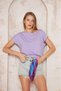 Women's Skirt Elastic Short Sleeve Wide Round Neck Crop Blouse with Pockets 3624140
