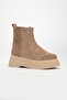 Women's Beige Chunky Sole Suede Laceless Smooth Boots - 4