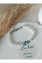 Single Evil Eye Bead & Pearl Bracelet Silvery Drawstring Knot Detail Handmade Custom Design Bracelet