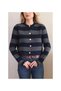 Women's Gray Navy Blue Striped Gold Buttoned Crop Knitwear Cardigan - Akg1353 - 2