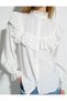 Balloon Sleeve Shirt with Scallop Ruffles and Buttons - 5