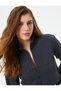 Crop Zippered Sweatshirt Kangaroo Pocket Stand Collar
