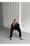 Women's Black Button Detail Blazer Jacket Pants Suit - 2