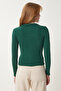 Women's Green Polo Neck Corded Knitted Blouse GT00111 - 6
