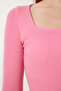 Women's Pink Square Collar Ribbed Knitted Blouse GT00052 - 5