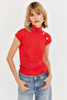 Women's Red Button Detail Blouse Ey3027