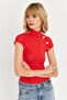 Women's Red Button Detail Blouse Ey3027 - 3