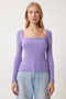 Women's Lilac White 2-Piece Heart Neck Ribbed Knitted Blouse Gt00231 - 3