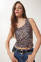 Women's Black Beige Leopard Print Sleeveless Sandy Blouse An00225