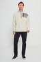 Men's Beige Oversize Loose Cut Stand-Up Bato Collar Pocket Detailed Zipper Cold-Proof Fleece Sweatshirt - 2