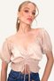 Women's Camel Madonna Collar Waist and Sleeves Elastic Front Gathered Crop Woven Blouse ALC-X8562 - 4