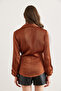 Women's Bitter Brown Satin Crinkle Flowy Shirt with Side Tie Detail Gml- 19001281 - 8