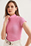 Women's Pink Stand Collar Soft Textured Stretchy T-Shirt Tsh- 19000833 - 5