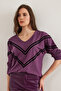 Women's Purple Stripe Detailed Wool Viscose Loose Blouse Blz- 19002826 - 3