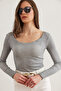 Women's Washed Gray Wide Neck Camisole Blouse Blz- 19000722