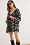 Women's Black Guipure Detailed Geometric Viscose Kimono KMN-00000012 - 3