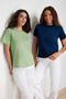 Petrol-Mint %100 Pamuk Bisiklet Yaka 2'li Paket Örme T-Shirt TWOSS20TS0141