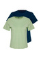 Petrol-Mint %100 Pamuk Bisiklet Yaka 2'li Paket Örme T-Shirt TWOSS20TS0141 - 4