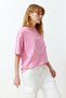 Pink 100% Thick Cotton Heart Slogan Printed Oversized/Relaxed Fit Knitted T-Shirt TWOSS24TS00139 - 3