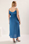Blue Adjustable Strap Flywheel A-Line Midi Woven Large Size Dress Tbbss25Ah00077 - 9
