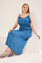 Blue Adjustable Strap Flywheel A-Line Midi Woven Large Size Dress Tbbss25Ah00077 - 6