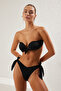 Siyah Bağlamalı Straplez Kaplı Brazilian Yüksek Bel Bikini Takımı TBESS25BT00086 - 3