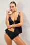 Siyah Drapeli Regular Yüksek Bel Bikini Altı TBESS25BA00030 - 6