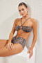 Leopar Desenli Aksesuarlı Straplez Kaplı Bikini Üstü TBESS25BU00015 - 2
