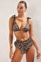 Leopar Desenli Bağlamalı Hipster Yüksek Bel Bikini Altı TBESS24BA00133 - 2