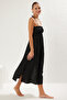 Black Midi Woven Drawstring Beach Dress Tbess25El00029 - 2