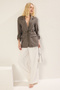 Khaki Belted Gathered Woven Blazer Jacket Twoss25Bc00024 - 2
