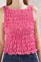 Pembe Fitted Kayık Yaka Kolsuz Pötikareli Dokuma Bluz TWOSS25BZ00356 - 4
