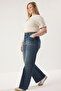 Koyu Mavi Yüksek Bel Geniş Paça Comfort/Orta Esnek Büyük Beden Wide Leg Jeans TBBSS25CJ00013 - 2
